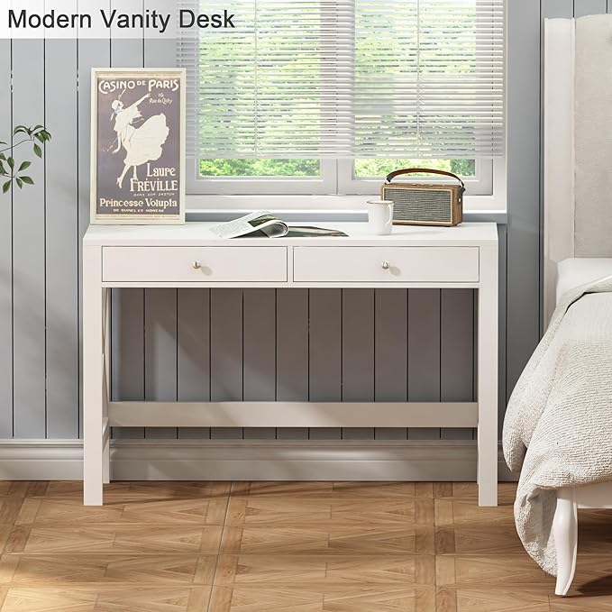 ChooChoo Computer Desk Study for Home Office Modern Simple 40 Inches Desk with Drawers Makeup Vanity Console Table White
