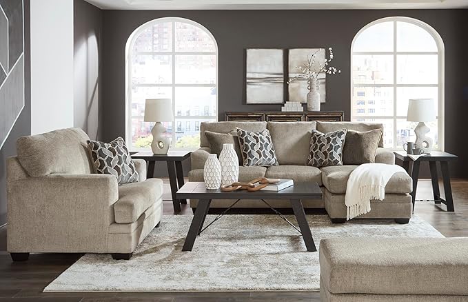 Signature Design by Ashley Stonemeade Casual Right-Arm Facing Sofa Chaise with 4 Toss Pillows Light Brown