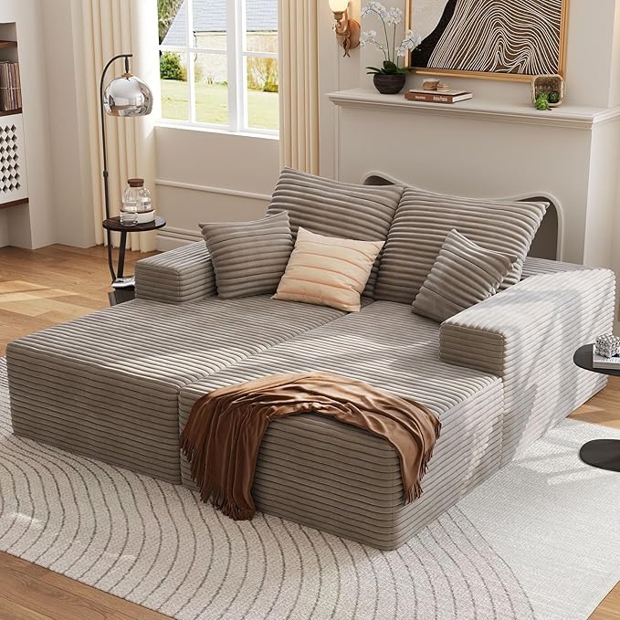 Oversized Double Chaise Lounges Indoor - 74.8 Upholstered Boneless Cloud Stupendous Oversized Chaise Lounge Couch Luxury Sofa Bed Deep Seat - Plush Corduroy Lounge Chair2 PiecesCamel