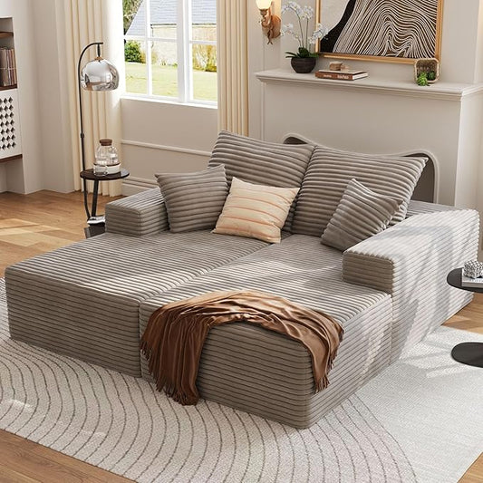 Oversized Double Chaise Lounges Indoor - 74.8 Upholstered Boneless Cloud Stupendous Oversized Chaise Lounge Couch Luxury Sofa Bed Deep Seat - Plush Corduroy Lounge Chair2 PiecesCamel