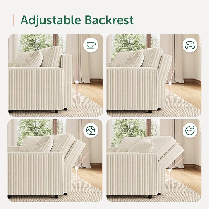 HONBAY 94.5 Inch Sectional Sofa Modular L &amp U Shaped Pull Out Couch with Adjustable Backrest &amp Storage Velvet White