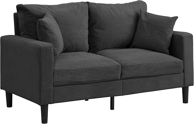 Corduroy Loveseat Sofa 2-Seater with Metal Legs Modern 57'' Compact Couch for Small SpacesMini Couches for Living Room/Apartment/Dorm/OfficeSettee (Corduroy Dark Gray)