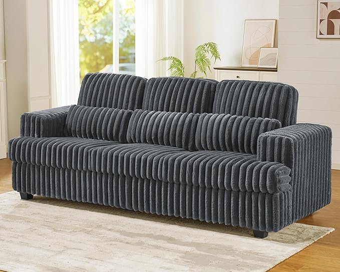 VanAcc 89 Inch Sofa Modern Sofa Couch with Deep Seats Comfy Sofa with 3 Throw Pillows Upholstered Couch for Living Room Grey Couch