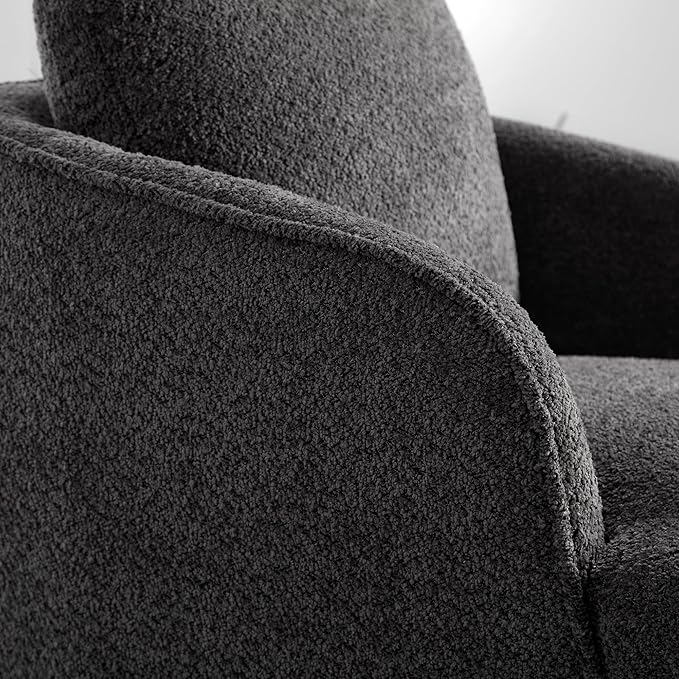 Soft Boucle Upholstered Swivel Accent Barrel Chair Wide Seated Comfy Round Single Sofa Chair 360 Swivel Club Armchair for Living Room Bedroom Nursery (Boucle Charcoal)