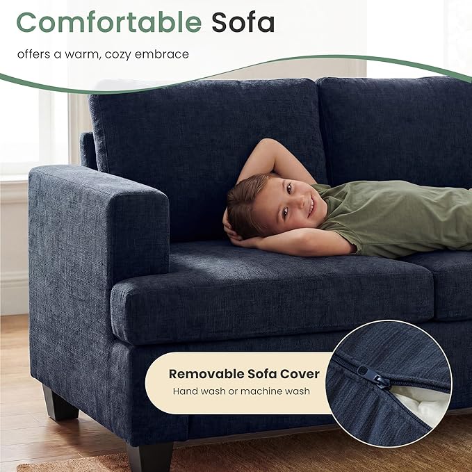 YOUDENOVA 2 Piece Set Comfy Sofa Couch 3 Seater &amp Loveseat Sofa with Deep Seats Modern Sleeper Couch for Living Room Navy Chenille