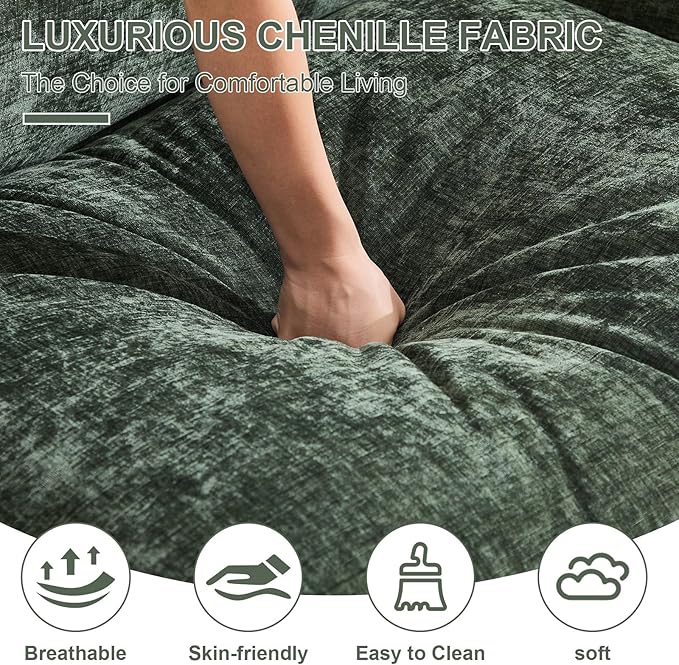 111.5 L Shaped Couch with Ottoman Chenille Cloud Sectional Sofas Modern Modular Sectional Sofa Deep 4 Seat Couches for Living Room Apartment Office Green