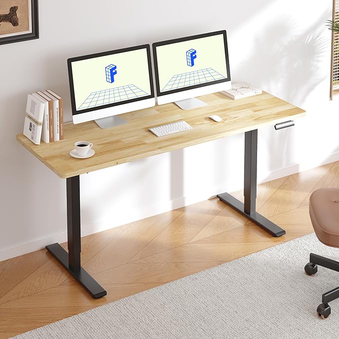 FLEXISPOT E3 Solid Wood Dual Motor 71 x 30 Electric Standing Desk Sit Stand Desk Holds 220 lbs Adjustable Height w/Memory Presets Butcher Block Rubberwood Desktop &amp Black Frame Ships in 2 Boxe