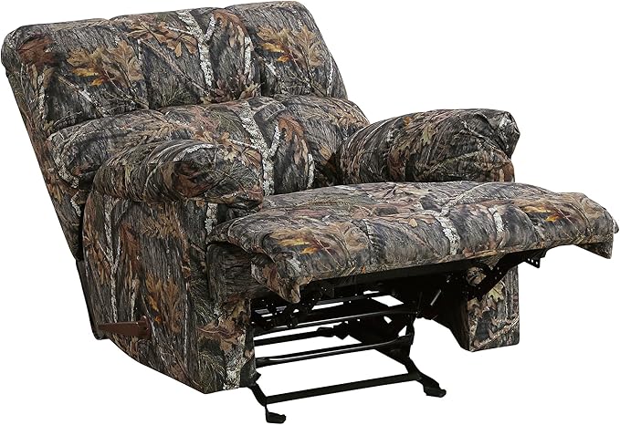 Lexicon Glider Recliner Chair with Lever Handle Textured Microfiber Manual Recliner Plush Stitching Cushion Pillow Top Arms Rustic Armchair for Cabin/Living Room Easy Assembly Camouflage