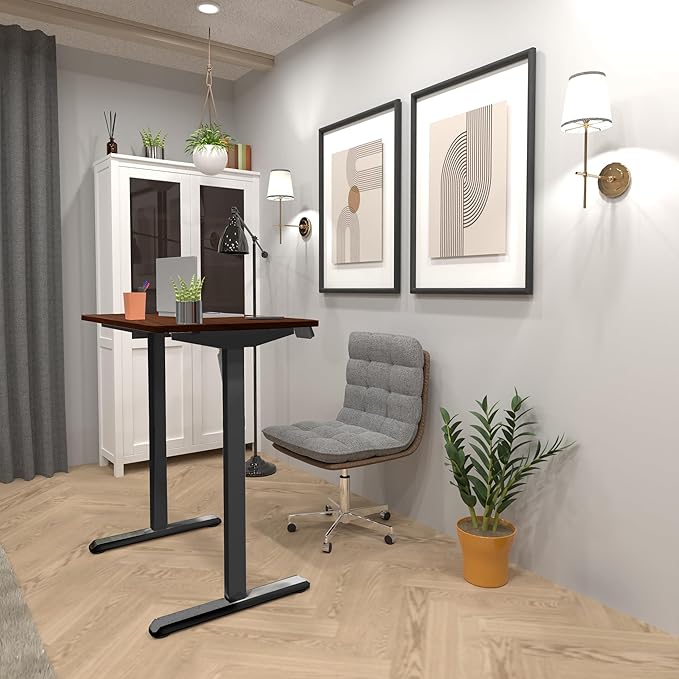 Mount-It! Motorized Standing Desk 40x24 – Height Adjustable Sit to Stand Desk for Home Office Compact Ergonomic Workstation with Memory Presets Black Frame with Hazelnut Woodgrain Top
