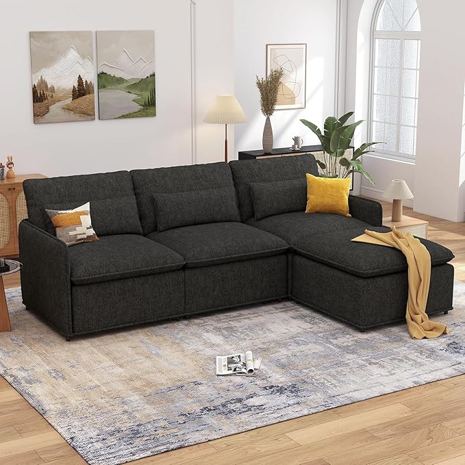 L Shaped Sectional Couch 94.5 Sectional Cloud Couch for Living RoomFluffy Modular Sofa with Textured Corduroy3 Seaters with OttomanPet-Friendly Comfy Modern Deep Seat Sofa SetDark Gray