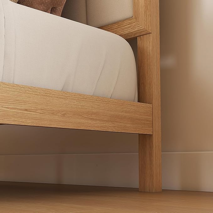 HOMCOM Queen Size Bed Frame with Upholstered Headboard Platform Bed Frame with Wooden Slats No Box Spring Needed Easy Assembly Natural