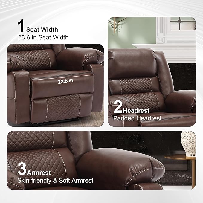 Massage Chair Recliner with HeatComfotable Lazy Boy Recliner Chair with 2 Side PocketsManual Recliners Chairs for AdultsOversized Recliners Chairs for Big and Tall ManHeavy DutyPU Leather