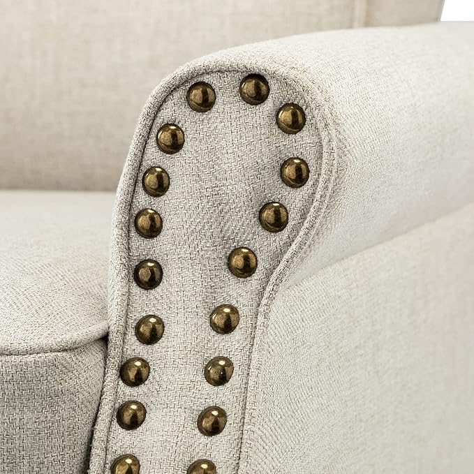 Modern Upholstered Accent Chair with Wood Legs Wingback Armchair with Removable Cushion Comfy Nailhead Trim Lounge Chair Single Sofa Reading Chairs for Living Room Bedroom