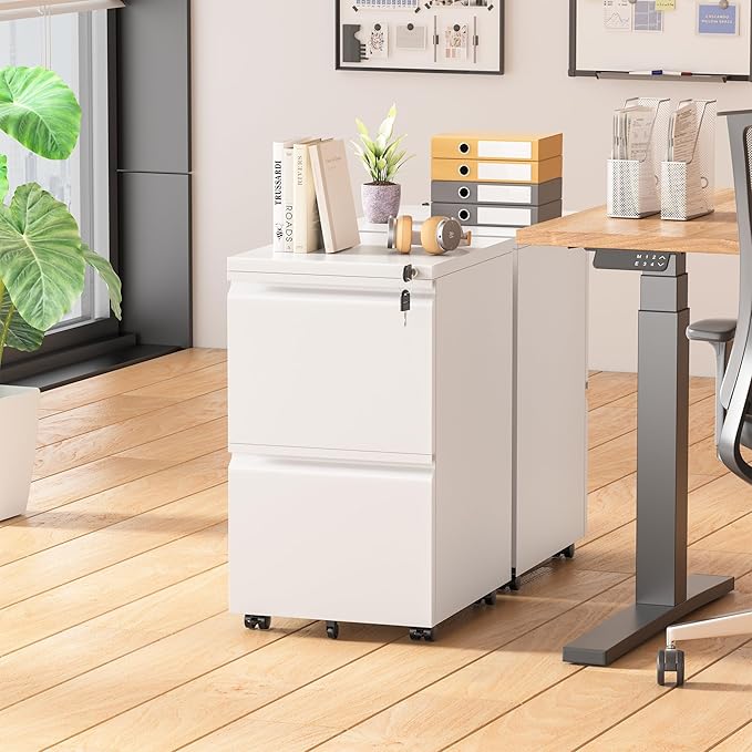 Pataku 2 Drawer File Cabinet Small File Cabinets with Lock Metal Rolling Filing Cabinet with 2 Drawer Filing Cabinets for Home Office Fit A4/Letter/Legal Easy Assembled White
