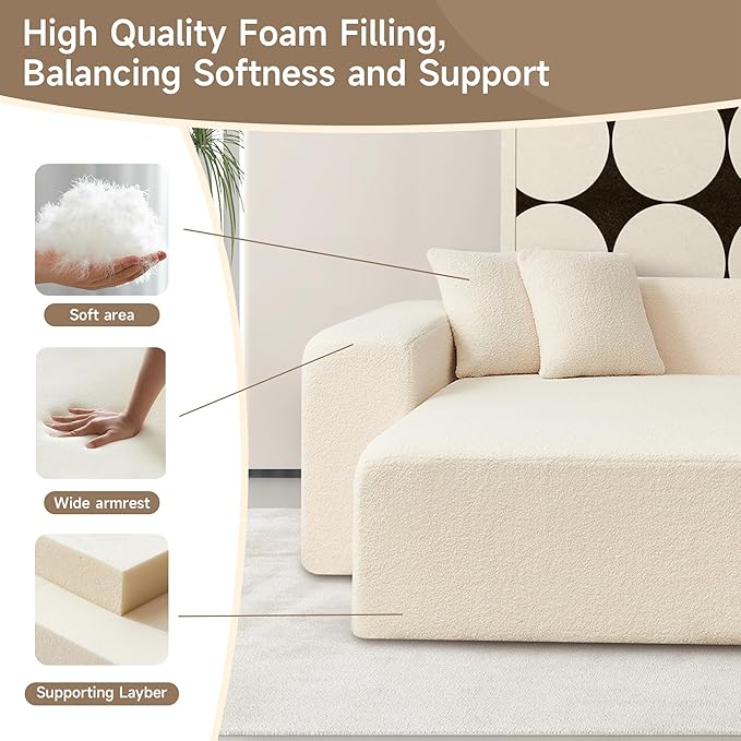 105.5 X 60.2'' L Shaped Sectional Sofa Sherpa Fabric L Shaped Couch 3 Seat Corner Sofa Modern Upholstered Couch with 4 Pillow Left Hand Lounge for Living Room Office