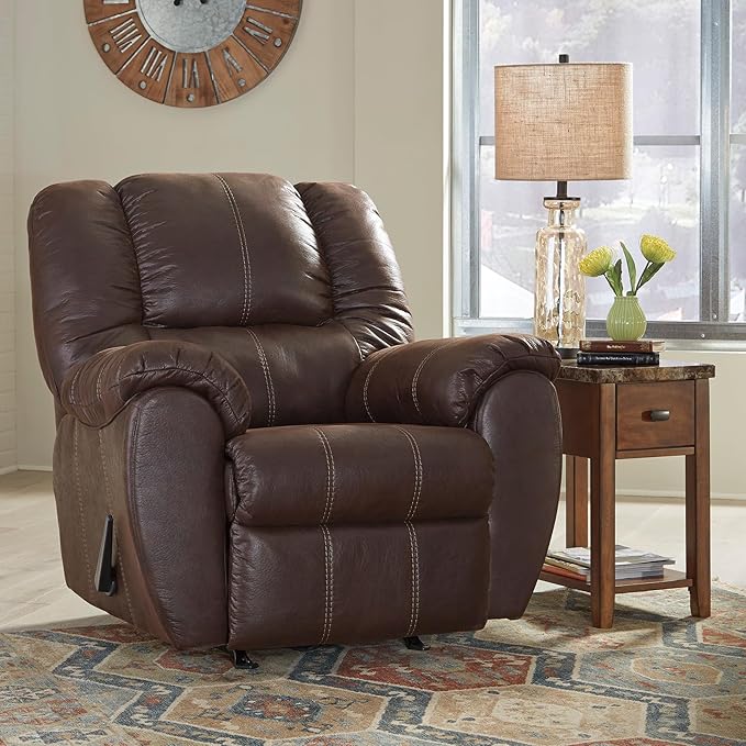 Signature Design by Ashley McGann Modern Faux Leather Manual Pull Rocker Recliner Brown