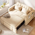 YITAHOME 55 Convertible Sofa Bed Velvet Sleeper Sofa with Pull-Out Bed 3-in-1 Futon Couch with Reclining Backrest and Side Pocket Modern Loveseat for Living Room Beige Full Size