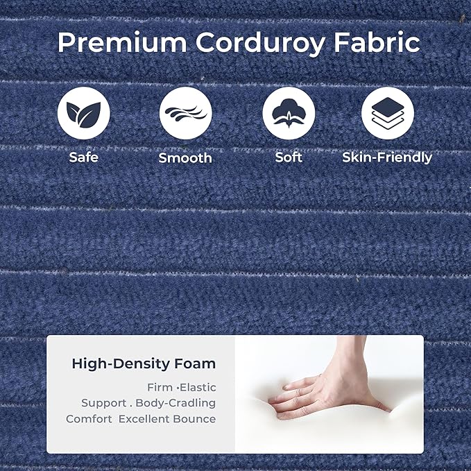WELAX 72.8 Convertible Sleeper Sofa Bed Boneless Cloud Queen Futon Couches with Cupholders &amp Storage Pockets Corduroy Folding Floor Couch for Bedroom Apartment No Assembly Dark Blue