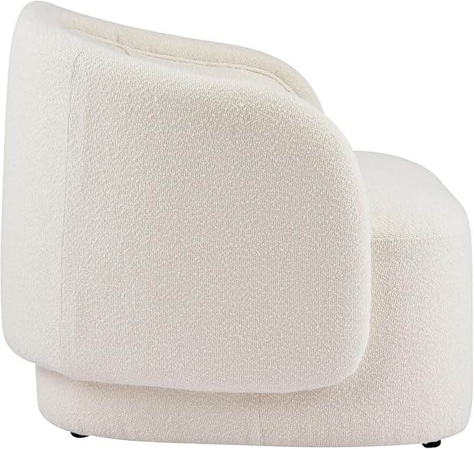 Scott Living Amanda Carly Low Profile Accent Chair Round Backrest Side Chair Living Room Armchair with Boucle Fabric Cushion Comfy Reading Chair for Bedroom Wooden Single Lounge Sofa Cream