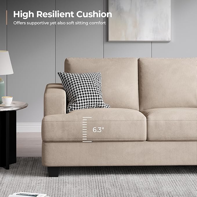 Fadware Sofa Couch 3 Seater Sofa with Suppleness Armrests Fabric Deep Seat Sofa with Upholstered Cushion&amp Backrests Modern Comfy Couch for Living Room Apartment