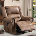Manual Massage Recliner with Heating Function 360° Swivel Glider Rocking Recliner Chair for Living Room Ergonomic Single Sofa Chair with Remote Control/USB Ports/Side Pockets(Brown)