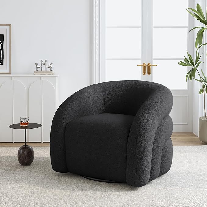 Boucle Swivel Accent Chair Set of 2 No Assembly Small Comfy Round Barrel Armchair for Living Room Bedroom Reading Waiting Room-Grey