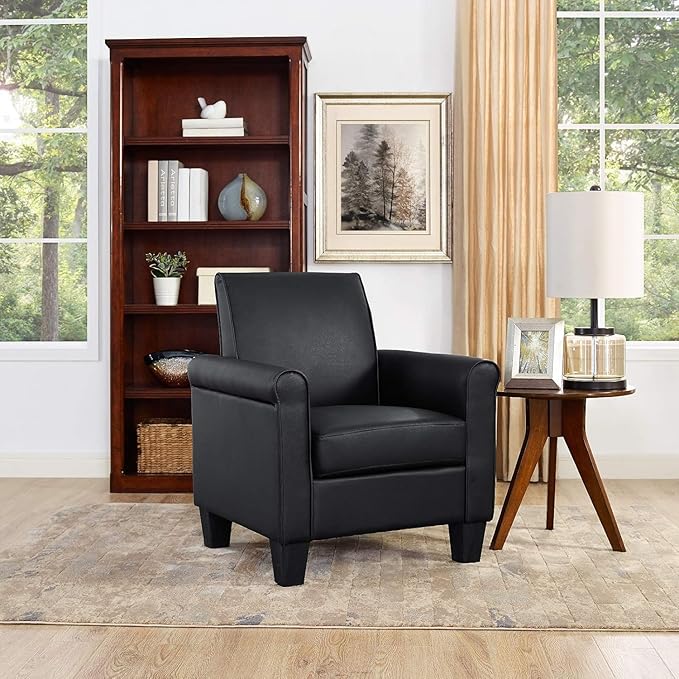 Lohoms Modern Faux Leather Accent Chair Upholstered Living Room Armchairs Comfy Single Sofa Chair for Bedroom Waiting Room-Black