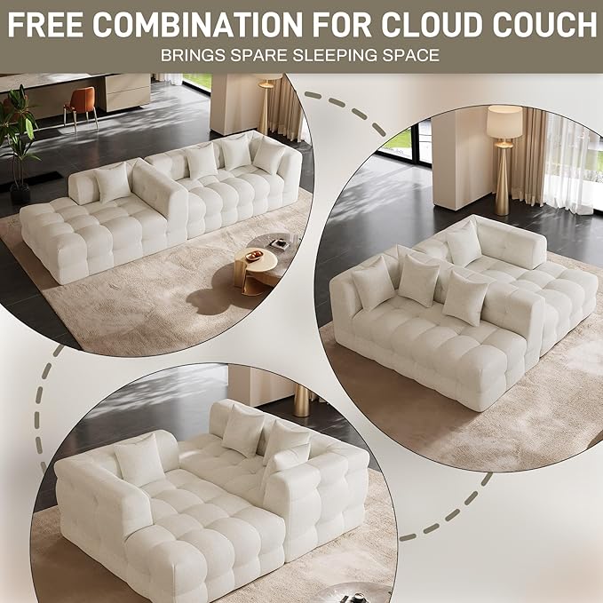 120 Oversized Modular Sectional CouchCloud Sectional Sofa with Deep Seat Modern Modular Couch with 4 Throw PillowsL-Shaped Chenille Sofa Couches with Left Facing Chaise for Living Room Beige