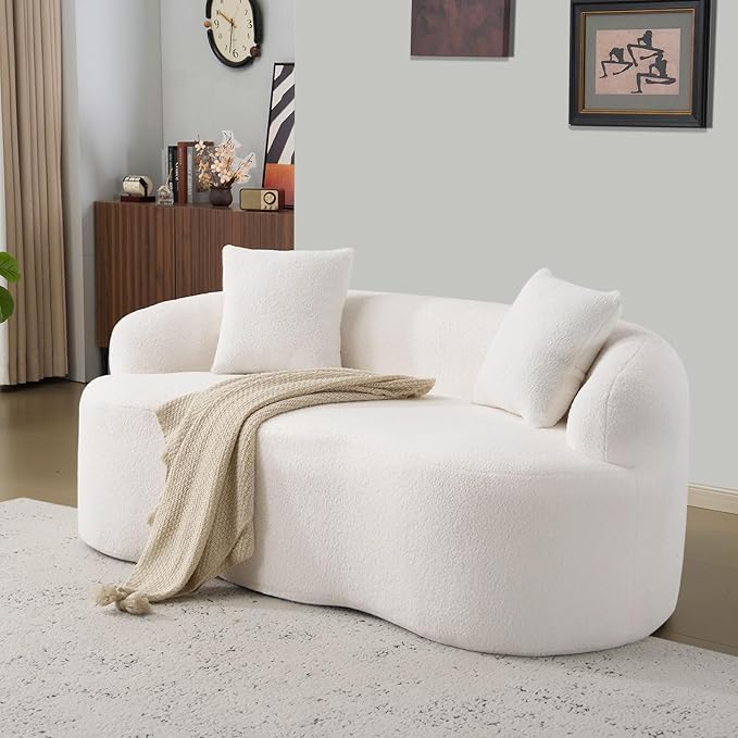 KEIKI 66.93 Cloud Sofa Curved Loveseat Couch with Round Armrest Compression Seat for Living Room Guest Bedroom No Assembly Required White