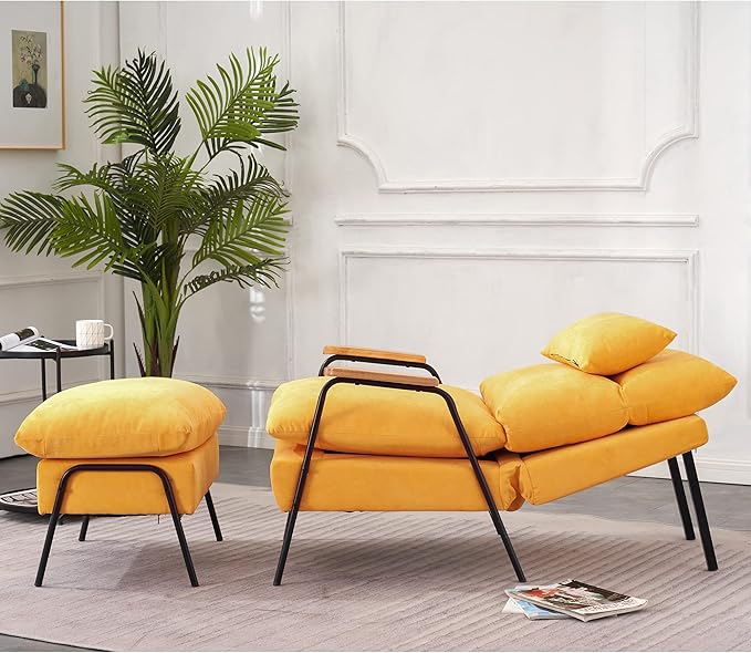 MCombo Accent Recliner Chair with Ottoman Modern Linen Fabric Armchair Upholstered Sofa Bed for Living Room Bedroom Small Space 4055 (Yellow)