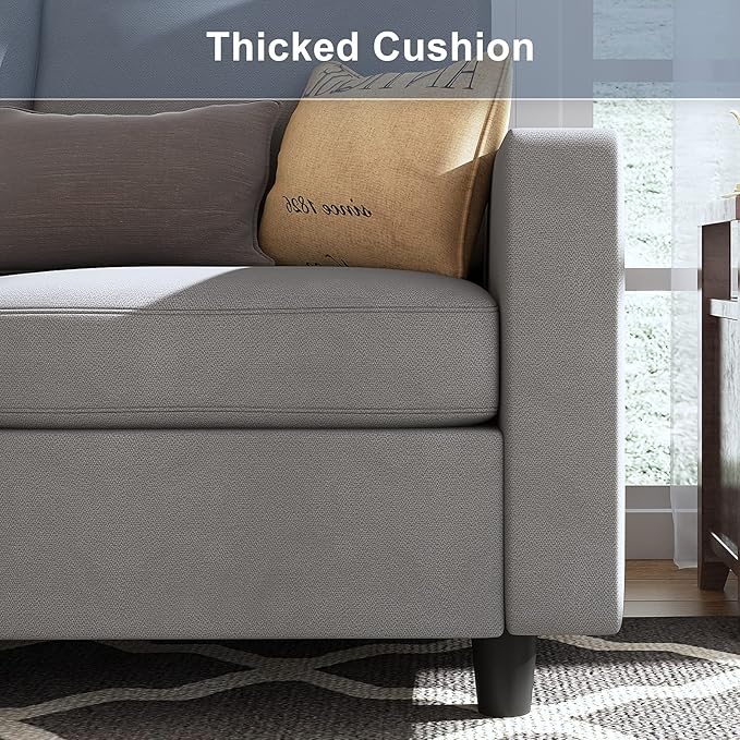 L Shaped CouchReversible Sofa with Linen FabricConvertible Sectional Sofa for Small Space Light Grey
