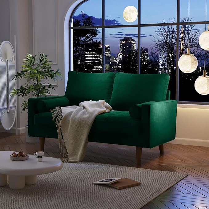 SILKIR Velvet Loveseat Sofa Love Seats Furniture for Small Spaces Mid-Century Modern Loveseats for Living Room Love Seat Couch 58 Inches Green