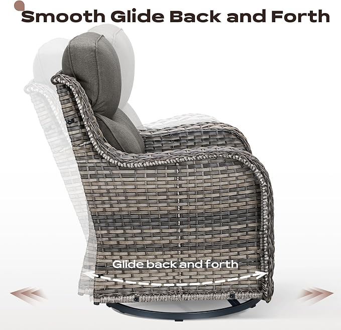Rilyson Outdoor Swivel Rocker Chairs - All Weather Resistant Wicker Patio Furniture Set of 2 with High Back and 6 inch Thick Cushions for Deck Porch Yard and Poolside Mixed Grey/Grey
