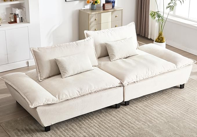 114” Sailboat Cloud Sectional Sofa Bed Convertible Modular Couch with Extra Deep Seats for Living Room Beige