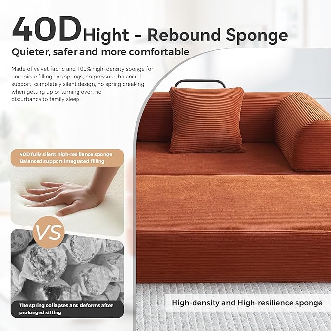Convertible Sleeper Sofa with 2 Pillow Modern Corduroy Futon Bed Modular Sofa with Pull-Out Bed Love Seat Sleeper for Living Room Small Space Apartment Office