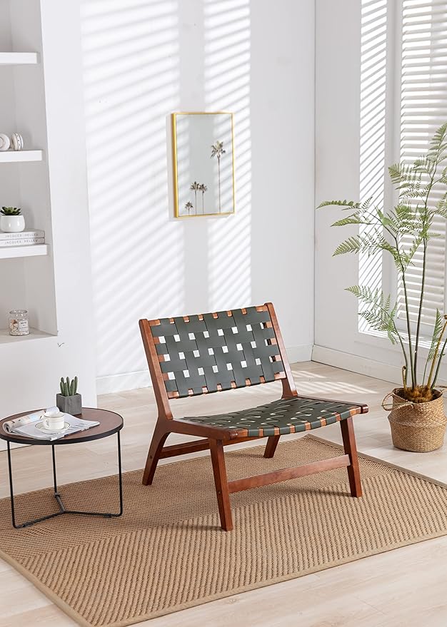 Solid Wood Frame Chair with White Faux Wool Modern Accent Chair Lounge Chair for Living Room