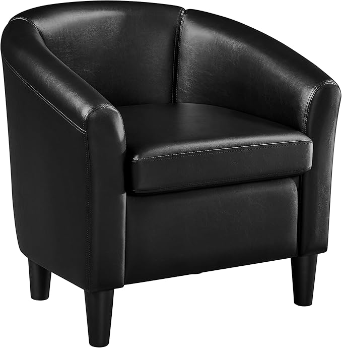 Topeakmart Faux Leather Club Chair Modern Accent Chair and Cozy Barrel Armchair with Sturdy Legs for Living Room Bedroom Reception Room Black