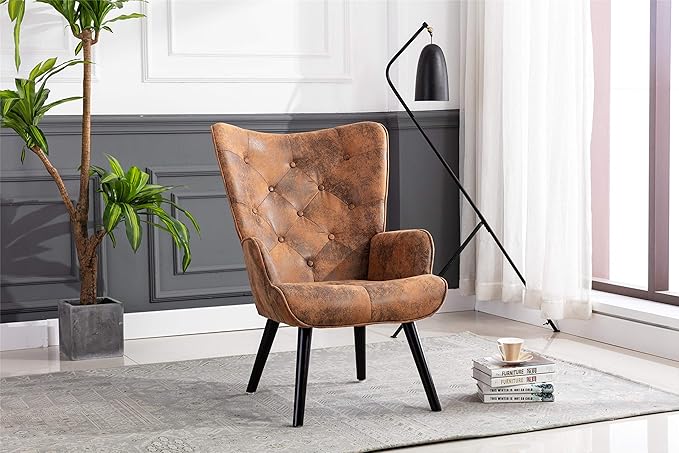 Accent Chair Living Room/Bed Room Modern Leisure Chair Coffee Color Microfiber Fabric