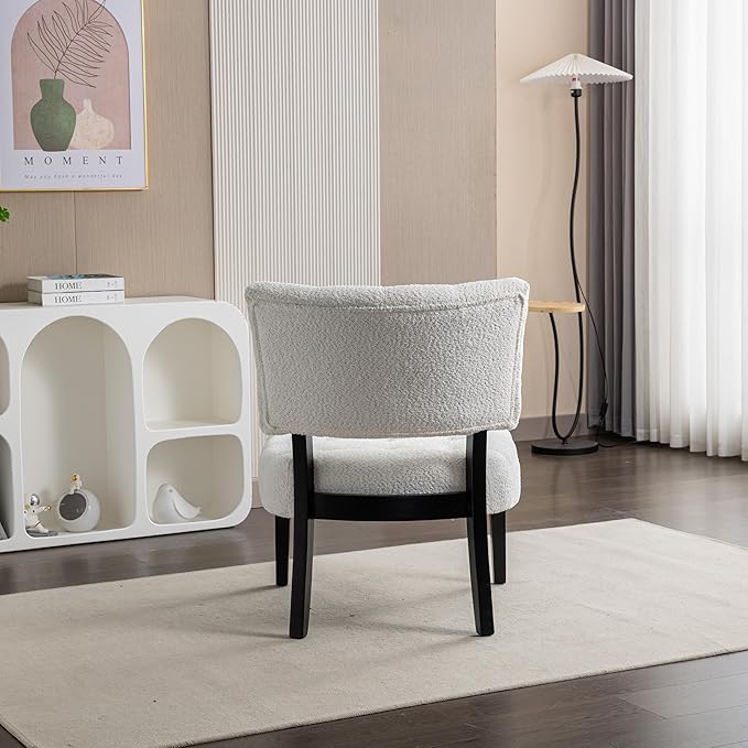 Roundhill Furniture Movile Boucle Tufted Accent Chair with Oversized Seating White