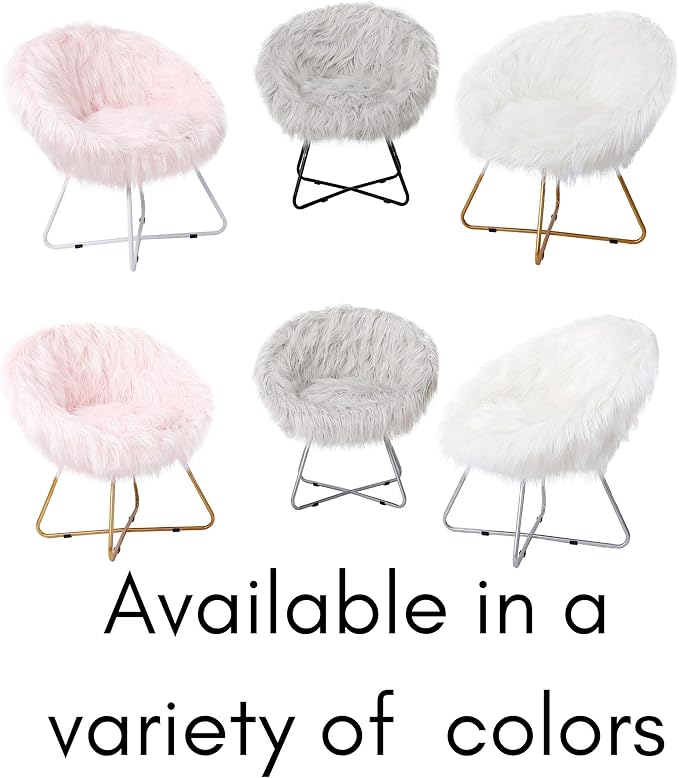 BIRDROCK HOME Papasan Chair with Silver Legs - Oversized Comfy Cushion for Indoor Lounge Bedroom Dorm or Living Room - Cozy Fuzzy Seat - Metal Frame - Large Circle Lounge Chair Patio Chair - White