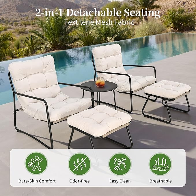 3 Piece Accent Chair Set Modern Lounge Accent Chair with Ottoman &amp Side Table Living Room Chair Set with Armrest Reading Armchair with Soft Cushion for Bedroom Balcony Reading Room White