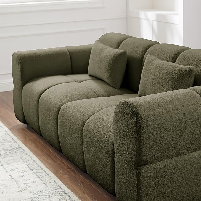 80 Modern Sofa Couch Comfy Deep Seat Lambswool Cloud Sofa Upholstered 3-Seater Boucle Couch Oversized Loveseat for Living Room Bedroom Office Apartment(Green)