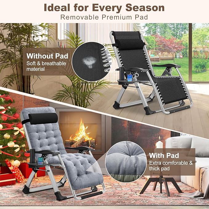 DoCred Comfy Chair Folding Chair Recliner Chair for Bedroom and Living Room Folding Reclining Patio Chairs Lounge Chair with Removable Cushion for Indoor Outdoor