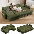 Vipbear 104 Sectional Sleeper Sofa Bed with Pull Out Bed U Shaped Couch Pull Out Couch with Reclining Backrest Reversible Storage Chaise USB Ports Tool-Free Assembly Corduroy Green