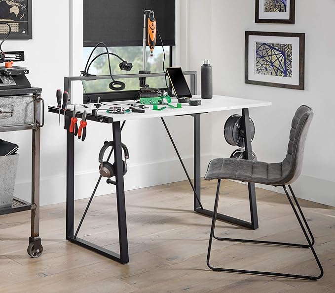OSP Home Furnishings Tinker Desk with Storage Light Grey