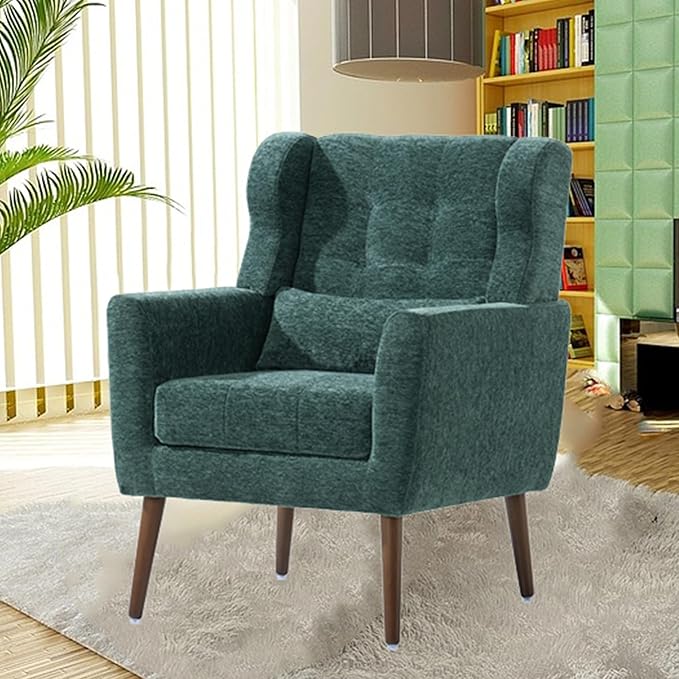 Harper &amp Bright Designs Modern Accent Living Room Chairs Comfy Chenille Fabric Upholstered Foam Filled Mid Century Arm Chairs for Living Room Reading Room BedroomBlackish Green