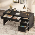 GarveeHome Farmhouse Executive Desk with Drawers 53.54 in Home Office Desk with Charging Station Wooden Computer Desk with File Cabinet Storage for Work Study Writing Rustic Black