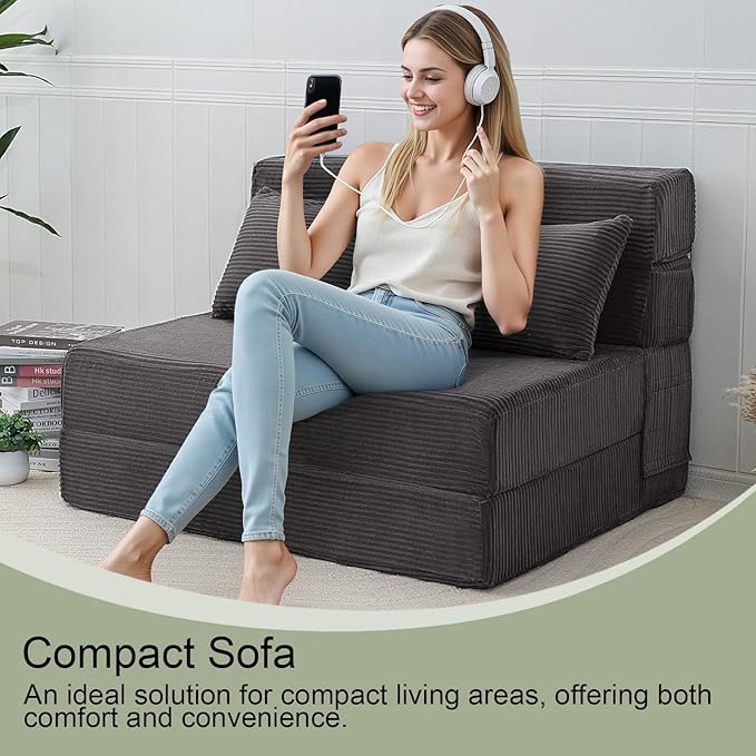 MeMoreCool Boneless Folding Sofa Bed – Corduroy 4-in-1 Convertible Futon Chair Compact Floor Sleeper with Foam &amp Washable Cover 1200 lb Capacity Couch Bed for Small Rooms Dorms Apartments