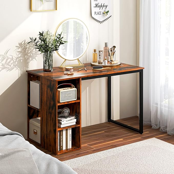 Computer Desk with Storage Writing Desk with 5 Open Shelves &amp Metal Frame Work Desk for Home Office Study Desk for Bedroom Small Desks for Small Spaces (Rustic Brown)
