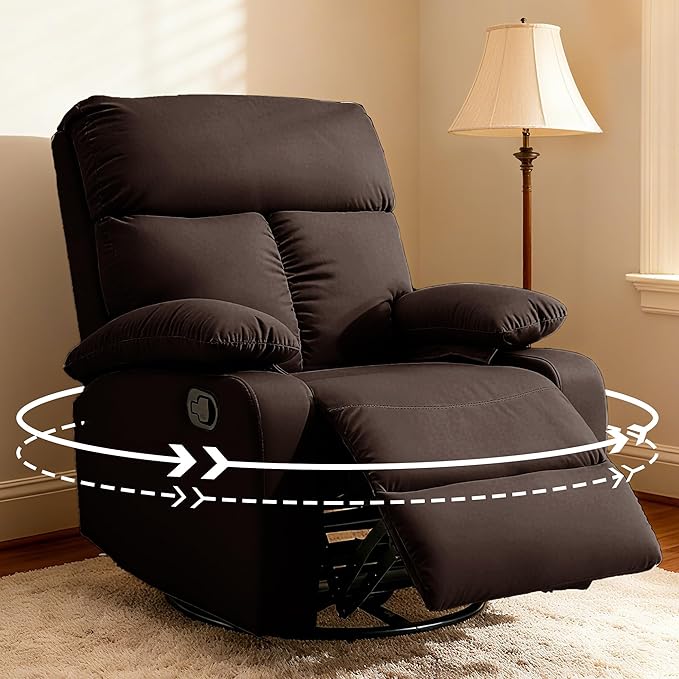 Swivel Rocker Recliner Rocking Recliners Chair for Small Spaces Small Rocker Recliner Chair Nursery Rocking Chairs for Living Room RV Nursery Brown
